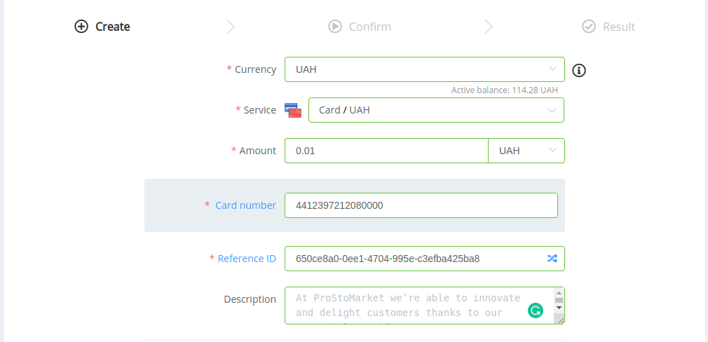 Payout Invoice. Block 1